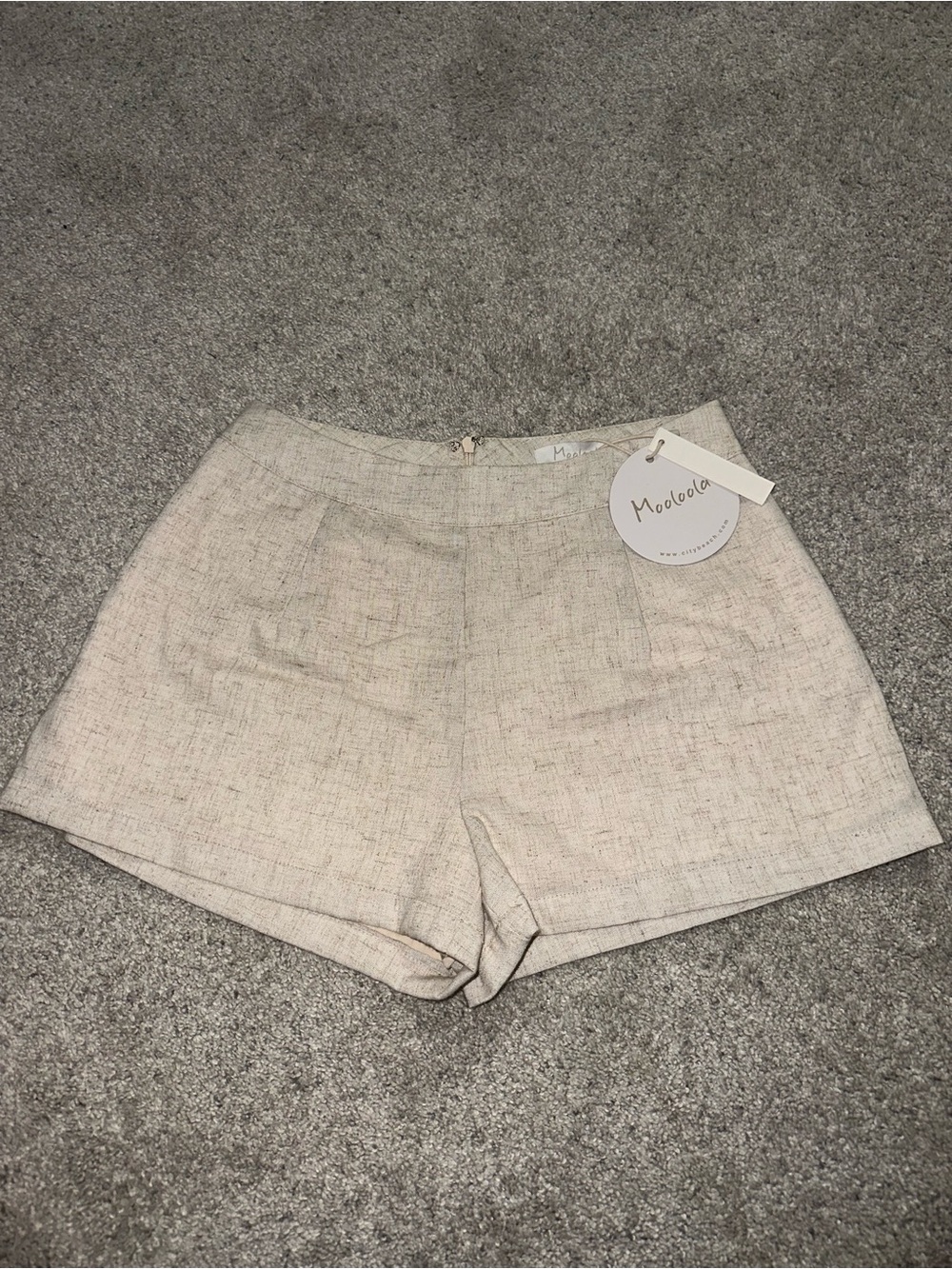 NEW City Beach Mooloola Cream Linen-Blend High-Waist Brighton Hawaii Shorts US 4
